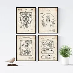 POSTER Set mit 4 Jahrgang Drehscheibe Patenten A4 Rahmenlos