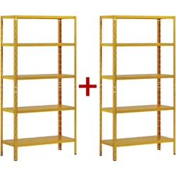 Fachbodenregal 1+1 GRATIS, 1800x900x400 mm, 5 Fachböden, Tragfähigkeit 70 kg, gelb