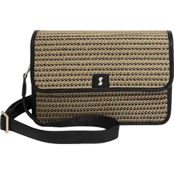 Stackers Raffia Umhängetasche mit Kartenetui und Spiegel, schwarz