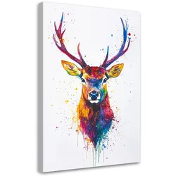 LEINWANDBILD Bunte Hirschkopftiere 40x60cm