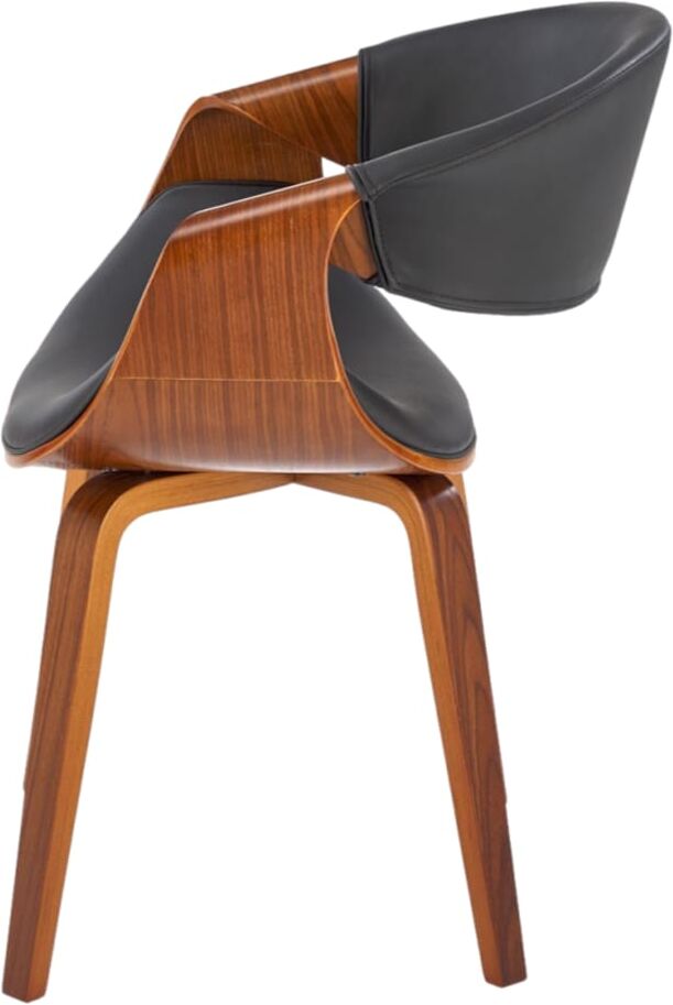MSO Chaise design aspect noyer et cuir noir Noir 55x77x55cm