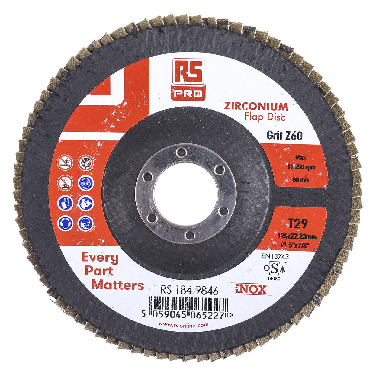 RS PRO Zirkoniumdioxid Lamellenscheibe Ø 125mm, Korngrösse P60 (1849846)