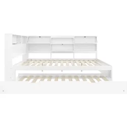 STILVORA Daybett Kiefernholz Weiß 140x200 cm mit Stauraumkopfteil, Ausziehbett und USB/Typ-C