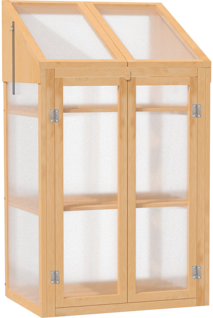 Outsunny Wooden Cold Frame Polycarbonate Greenhouse 70 x 50 x 120cm Brown Clear 120cm H X 70cm W X 50cm D