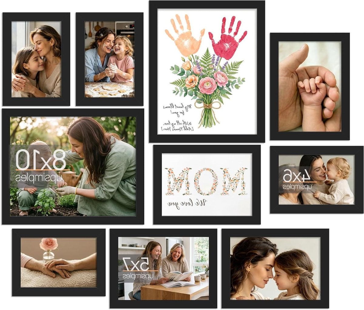 Set van 10 zwarte fotolijsten voor collage muurdecoratie