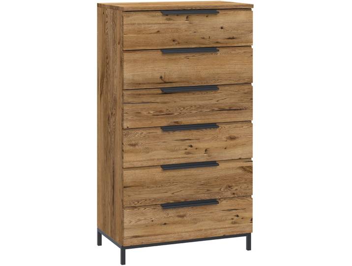 Kommode Holz Werk Natur, Schwarz Holz, Metall Massivholz B 70 H 127 cm - Kommode