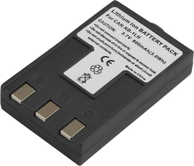 Avizar Accu voor Canon Digitale Camera, NB-1LH, 800 mAh, 3,7 V, Lithium-ion, Zwart