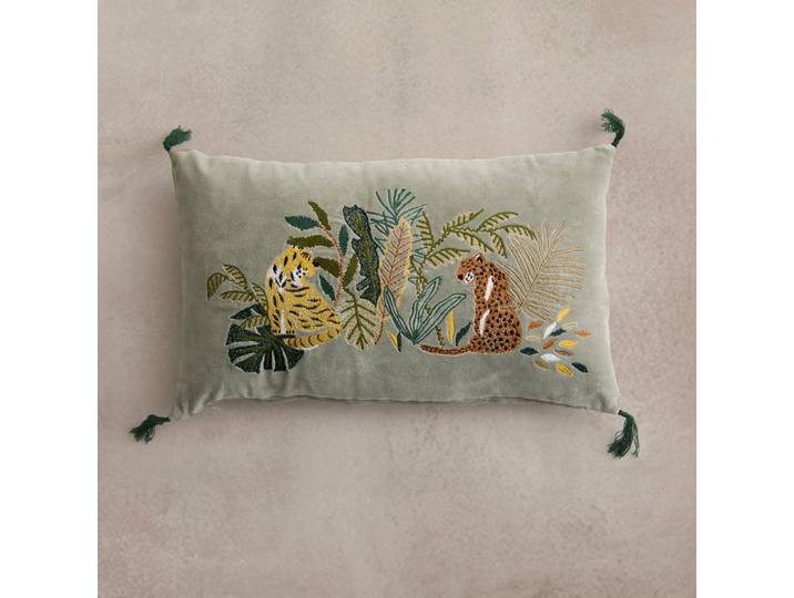 Coussin rectangulaire velours brodé ''panthères'' - Blancheporte