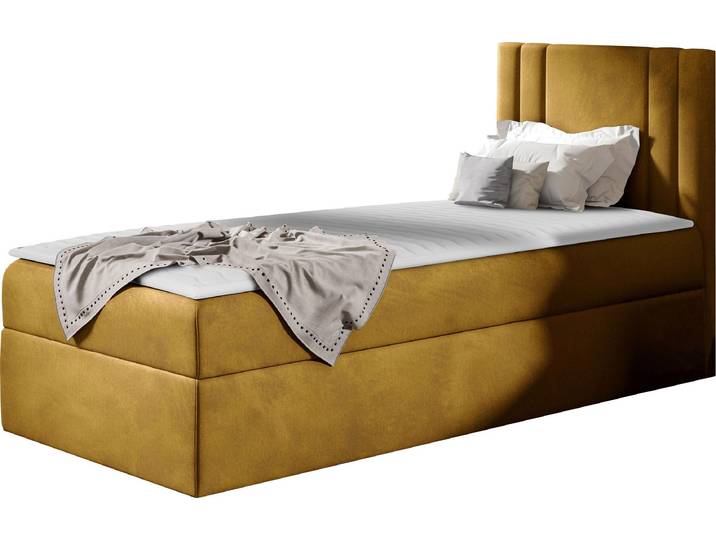 MIRJAN24 Boxspringbett Carmen Mini, Einzelbett mit Bettkasten für die Bettwäsche, mit Topper und Kopfteil (Kameleon 48, Größe: 80x200 cm, Seite: Rechts)