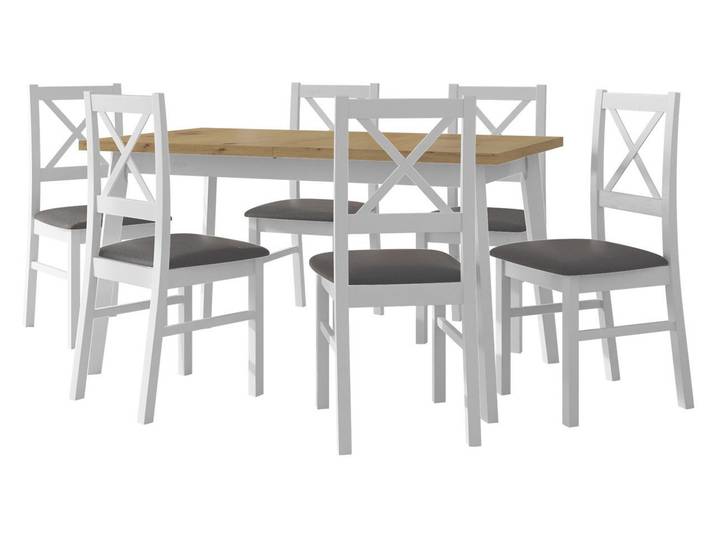 MIRJAN24 Essgruppe DR-011, (7er-Set, Esstisch Oslo V, 6x Stühle Nilo XI), Einlegeplatte für den Tisch befinden sich unter der Tischplatte