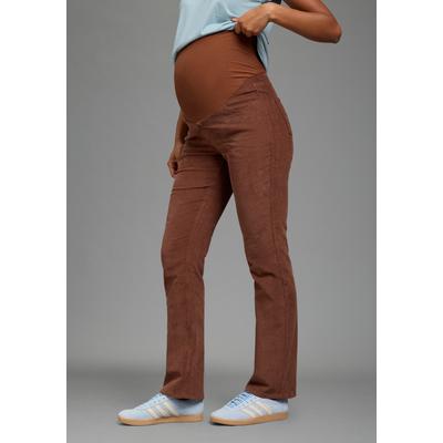 Umstandshose NEUN MONATE "Umstands-Cordhose", Damen, Gr. 34, N-Gr, braun, Cord, Obermaterial: 98% Baumwolle, 2% Elasthan, unifarben, lang, Hosen, gerades Bein, extrabreites Bündchen, elastisches Material