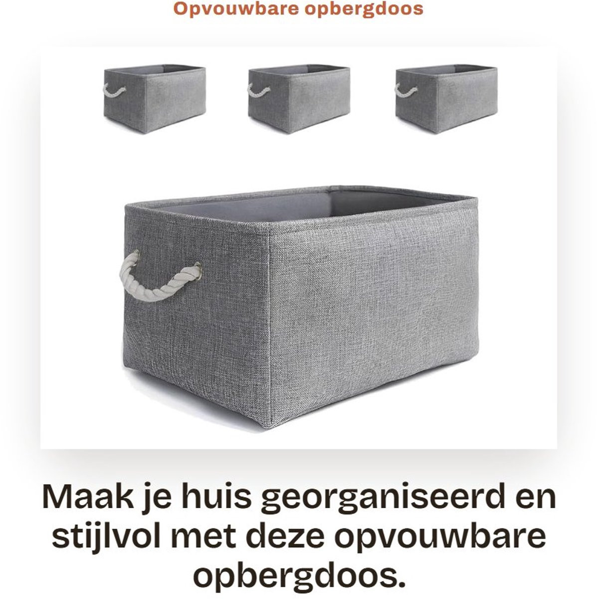 Dailygoods Opbergdoos Grijs - 4 Stuks - Opvouwbaar Duurzaam Canvas met Handgrepen