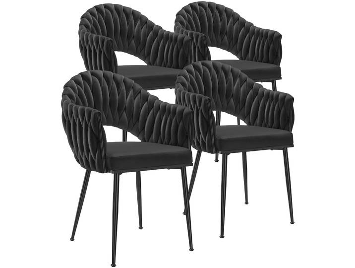 Set Esszimmerstuhl Caslano, Samtbezug, Lehne im Flechtdesign - schwarz/schwarz