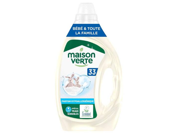 Maison Verte Lessive liquide famille et bébé peaux sensibles 5 enzymes naturelles - 33 Lavages - 1,485 L