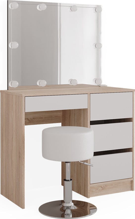 Vicco Kaptafelset Vicco Sherry Sonoma met spiegel, LED-lichtslinger en kruk, Breedte: 90 cm