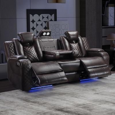 EBELLO 3 Seater Power Recliner Sofa with Drop Down Table Power Headrest LED Ambient Light USB & Type-C Charging Home Theater Reclining