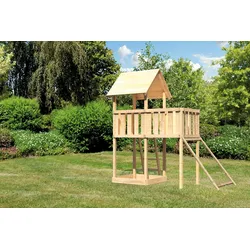 Akubi Kinderspielturm Lotti inkl. Anbauplattform und Netzrampe naturbelassen