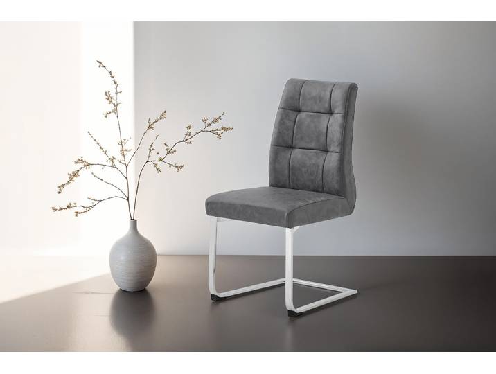 Esszimmerstuhl BYLIVING Marlen XXL , grau (vintage anthrazit, verchromt), B:47cm H:96cm T:62cm, Stühle, Esszimmerstuhl, bis zu 150 kg belastbar, Vintage-Bezug, Freischwinger