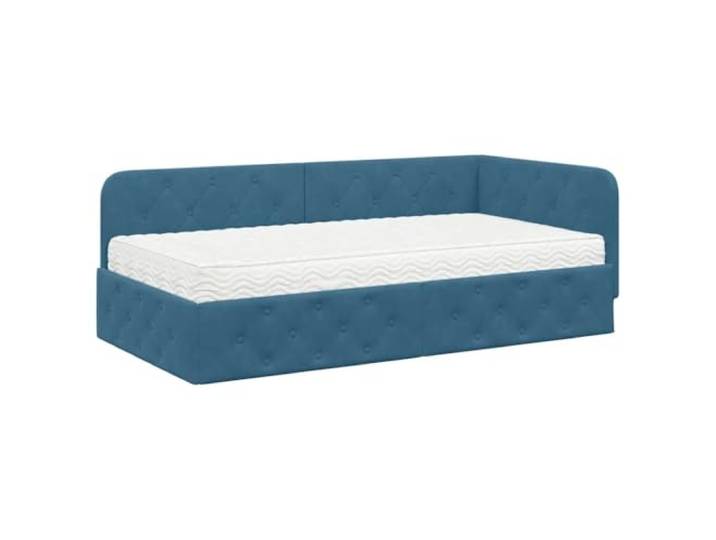 PUGYNBK Eckbettgestell in Blau, 90 x 190 cm, Samt L-Design, wendbares Kopfteil, Schlafsofa, feste Lamellen, Sperrholz, geeignet für die Wohnung