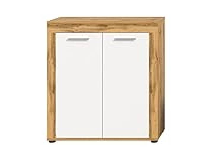 Calicosy Buffet Haut 2 Portes Blanc et Chêne Wotan L80 cm - Aosta - en Panneaux de Particules - Fabrication Européenne - pour Salle à Manger - L80 x l35 x H88 cm