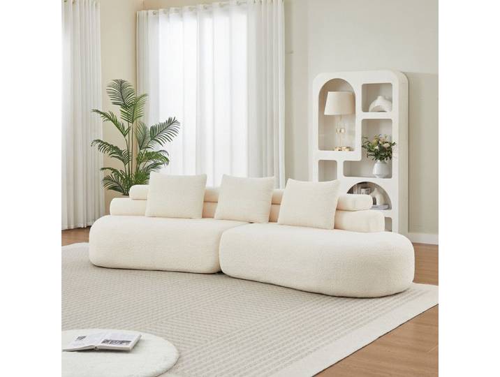 Ensemble de canapés 3 places droit modulaire en tissu chenille beige