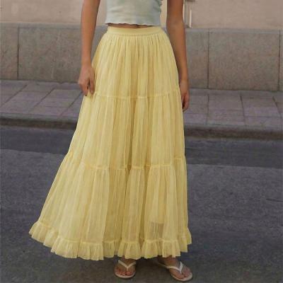 LightInthebox Women's Chiffon Skirt Elegant Maxi High Waist Skirts Black Yellow Sky Blue Dark Gray Summer