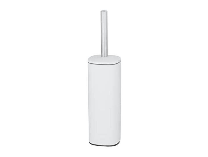 WENKO Alassio gesloten toiletborstelhouder, gesloten design toiletborstelhouder met zwarte WC-borstel en vervangbare WC-borstelkop Ø 8,5 cm, staal, 9,3x39,2x9,3 cm, mat wit