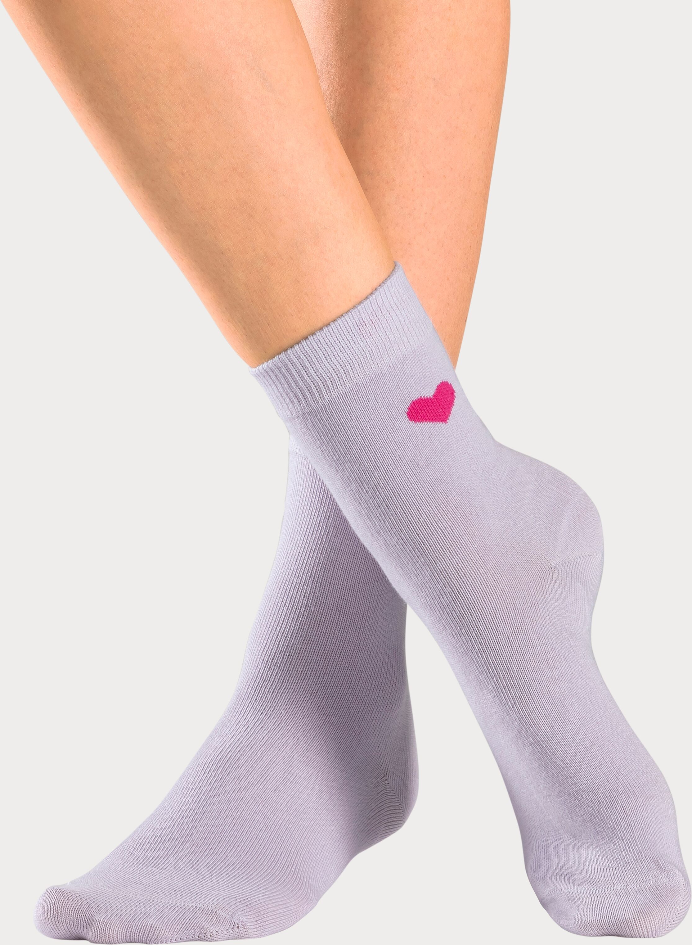 Basicsocken LASCANA "Valentine Damensocken Motivsocken Herzen", Damen, Gr. 39-42, bunt (4x gemustert, 3x uni), Baumwollmischung, uni und gemustert, elastisch, Socken Basicsocken, in Geschenkbox für den Valentinstag 4x gemustert, 3x uni 39-42
