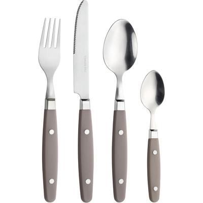 Besteck-Set PINTINOX "Country", grau (grau, edelstahlfarben), 24, Edelstahl 18/0, Kunststoff, Essbesteck-Sets, Kunststoffgriff in Holzoptik, spülmaschinengeeignet