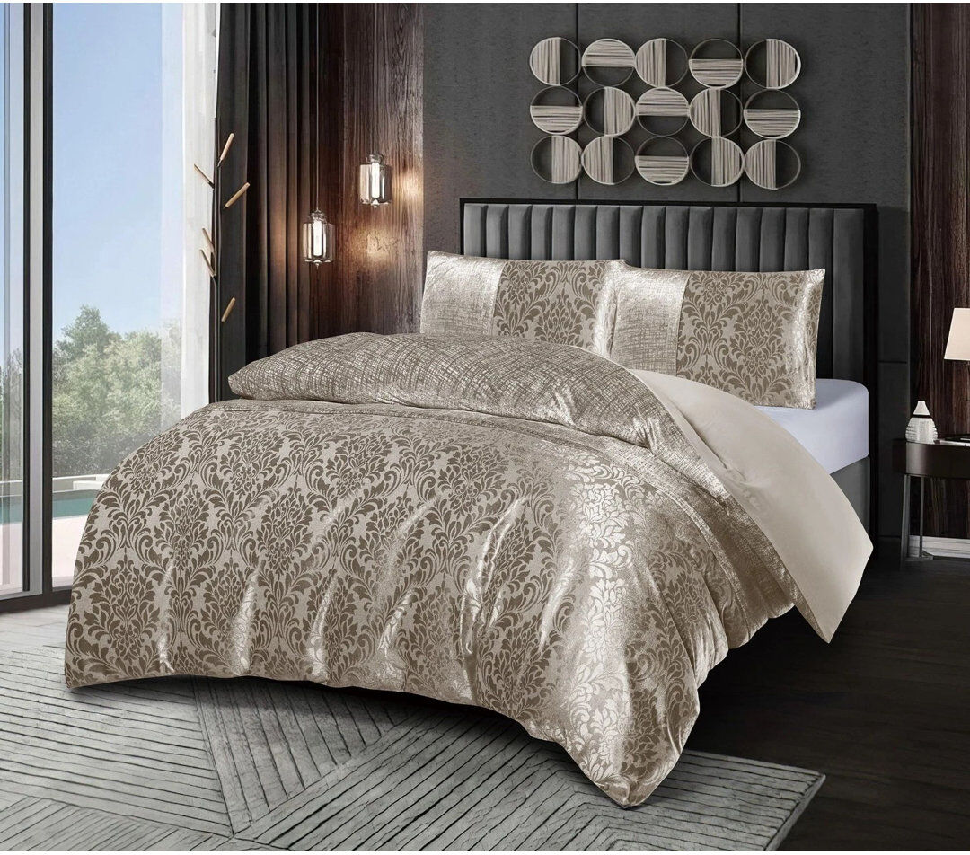 icon bedding Damask Jacquard Duvet Cover 3 Piece Velvet Bedding Set With Matching Pillowcases Mink Super King Duvet Cover + 2 Standard Pillowcases