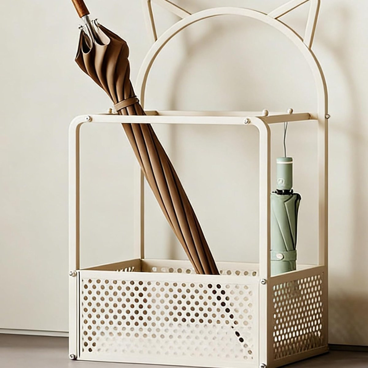 Beige Parapluhouder met afneembare lekbak, Hoogte: 70 cm