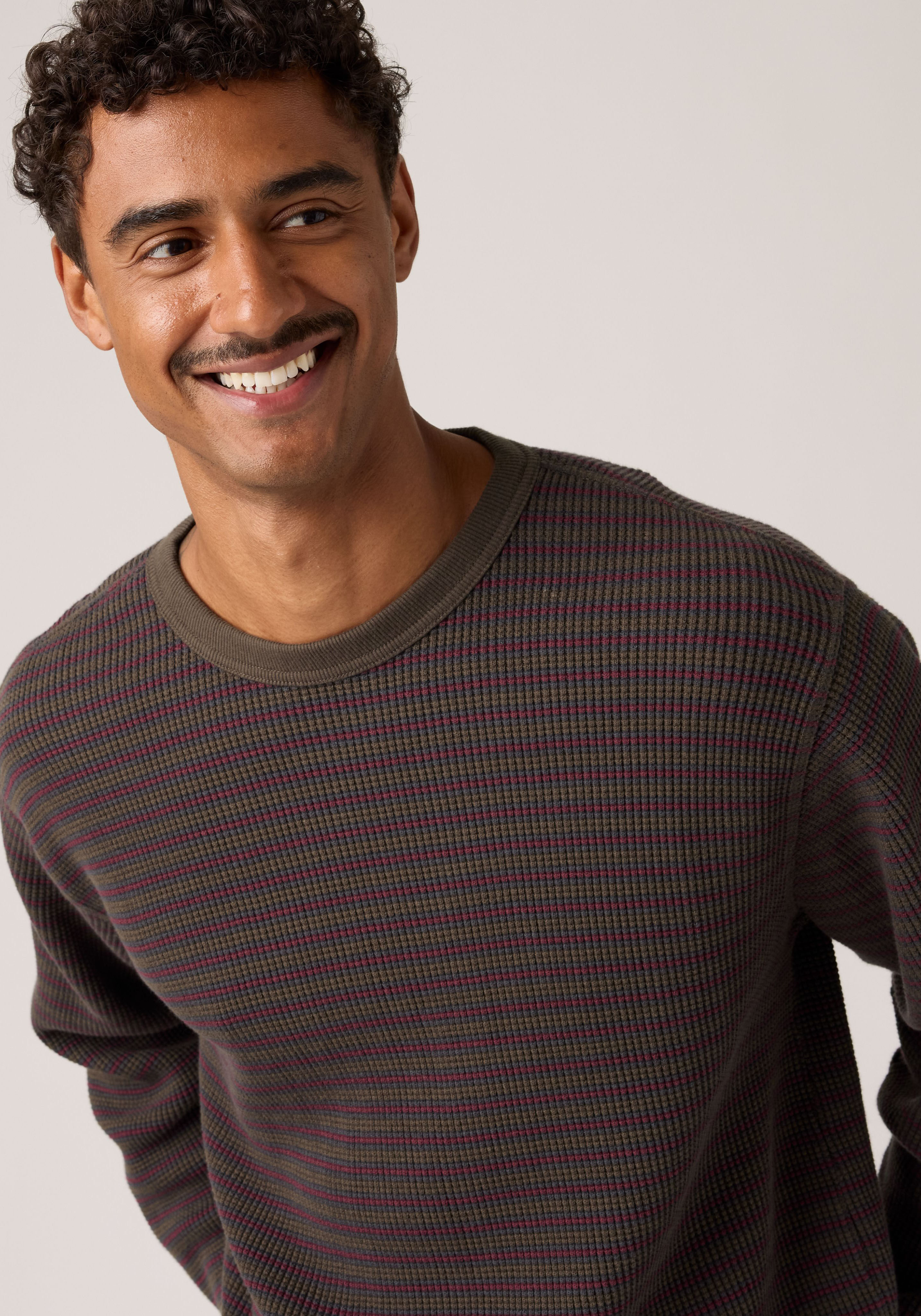 Langarmshirt LEVI'S, Herren, Gr. XL, braun (yannick stripe coffee), Jersey, Obermaterial: 100% Baumwolle, bequem hüftlang, Rundhals, Shirts Langarmshirt, Waffelstrukturmuster yannick stripe coffee XL