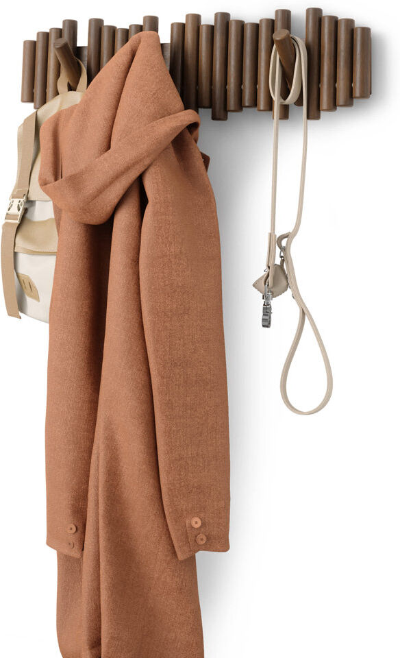 Umbra Picket 8-Hook Wall-Mounted Wooden Coat Rack with Adjustable Flip-Down Hooks Aged Walnut 4cm H X 17cm W X 61cm D