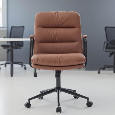 DEVERA Mid Back Ergonomic Office Chair, PU Leather Swivel Desk Chair