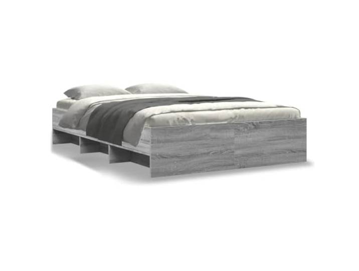 PUGYNBK Bettrahmen aus Holz, Grau, Sonoma, 120 x 200 cm Lattenrost enthalten, offene Fächer, atmungsaktive Halterung, Schlafzimmer