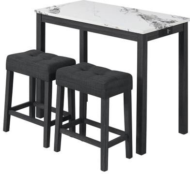 Costway 3-Piece Bar Table Set with Charging Station and Faux Marble Top-White