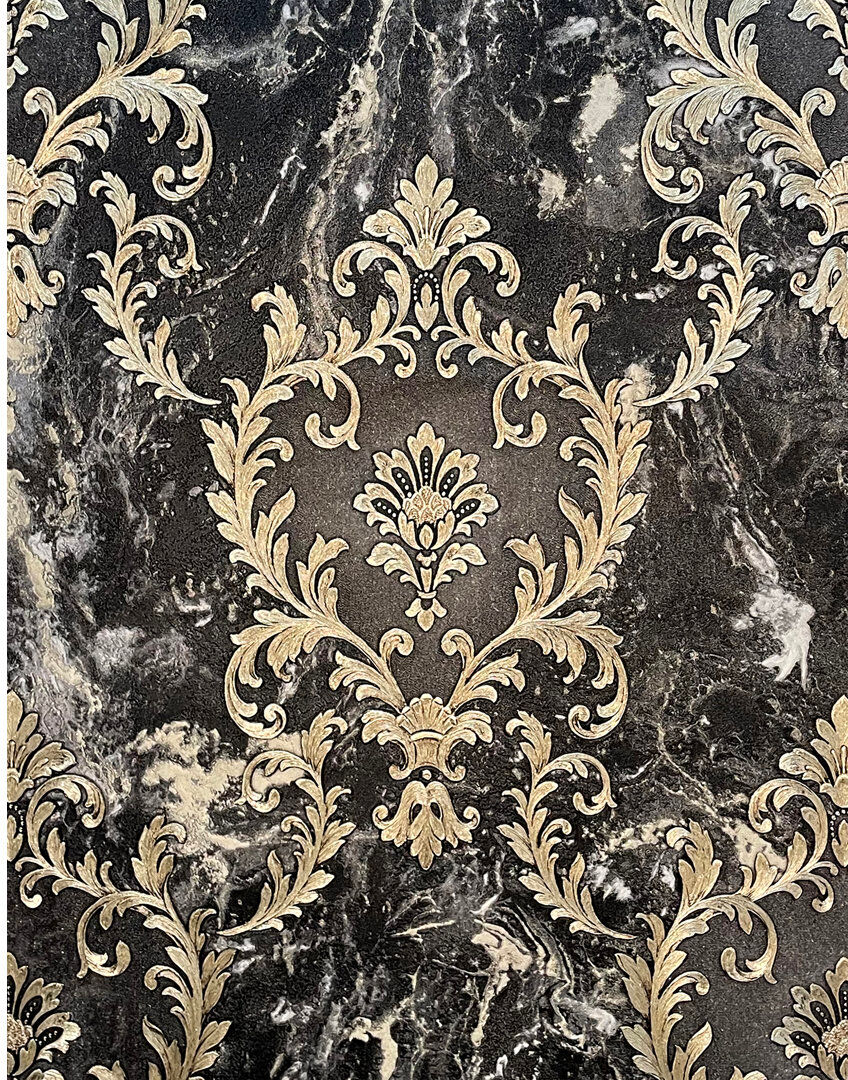 Astoria Grand Zara 10.05m x 53cm Textured Glitter Wallpaper Roll Black