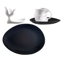 Luigi Colani Porzellan Frühstücksgedeck 4 teilig schwarz/ weiß