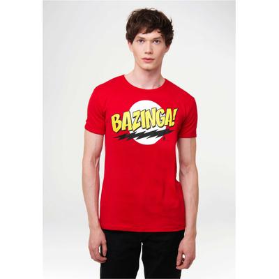 T-Shirt LOGOSHIRT "Big Bang Theory Bazinga", Herren, Gr. L, rot, 100% Baumwolle, bedruckt, normal, Rundhals, Shirts T-Shirt, mit coolem Frontprint
