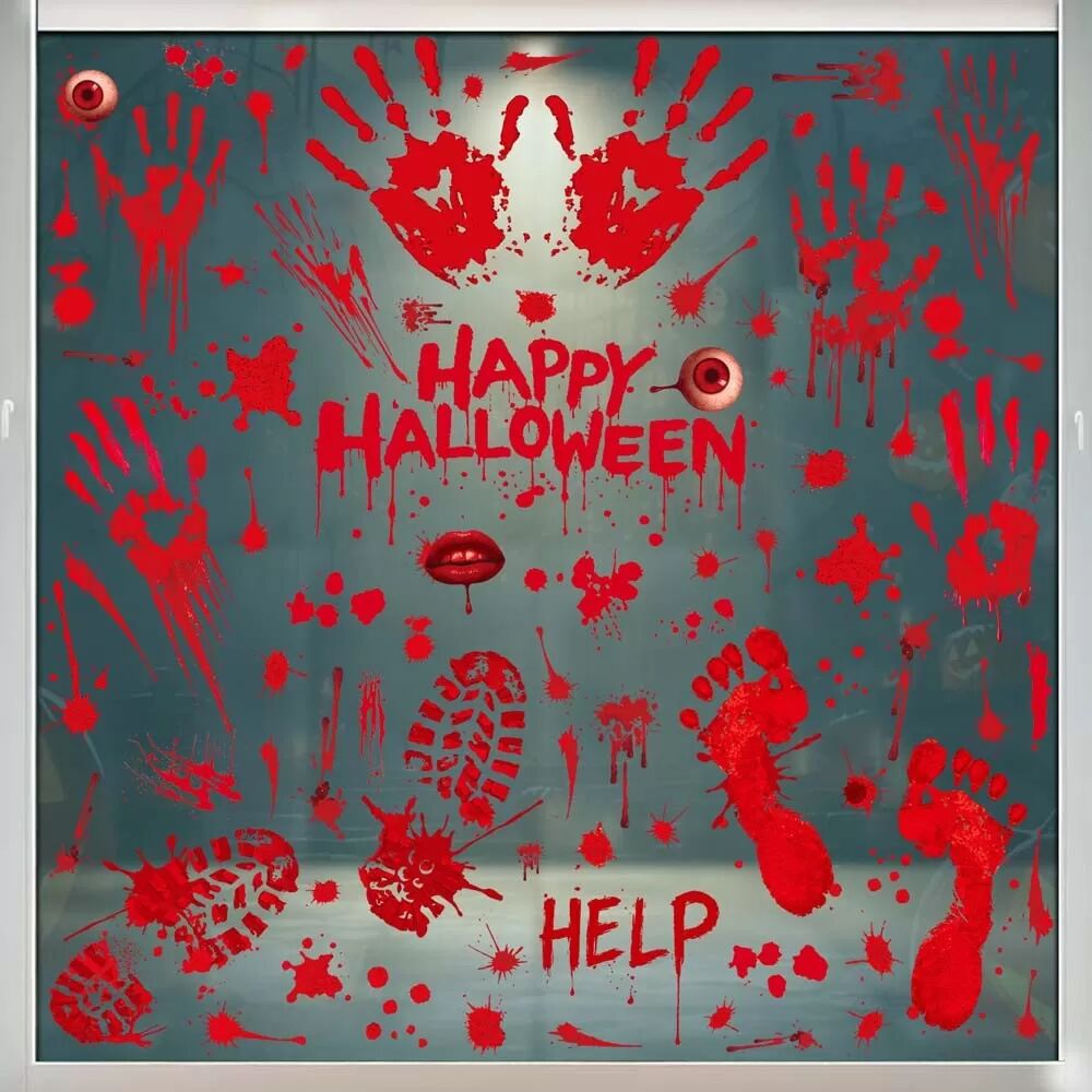 INF Gruselige Handabdruck Glasaufkleber - 6er-Set für Halloween Dekoration