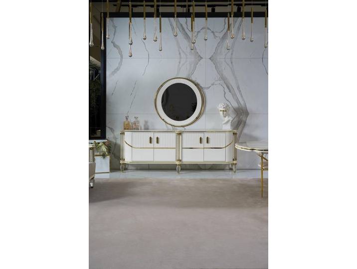 JVmoebel Sideboard Hochglanzkommode aus Holz in Weiß mit stilvollen Glassfüßen, Made in Europa