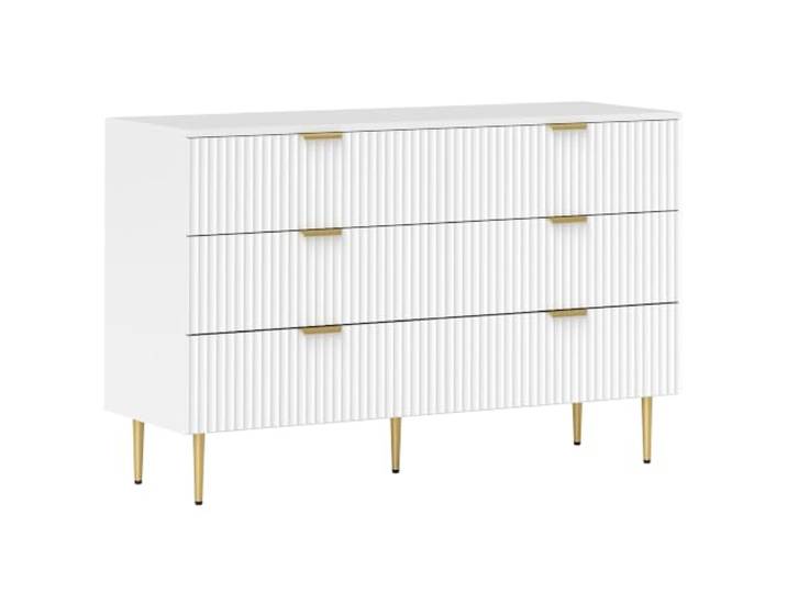 HOMCOM 6-Schubladen-Kommode Modern Schlafzimmer 120x40x76.5cm Weiß Aufbewahrungseinheit, goldene Griffe & Füße, für Schlafzimmer, Wohnzimmer