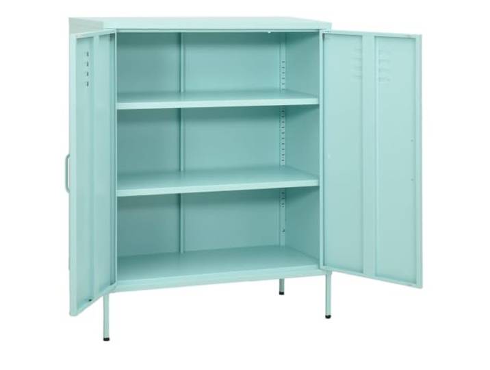 KLGBNCVE Lagerschrank Minzgrün 80x35x101,5 cm Stahl Beistellschrank, Sideboard, 2 Türen, Einlegeböden, verstellbare Stellfüße, Bücher, Zeitschriften