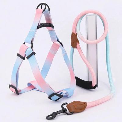 Inspired Living Soft Adjustable Small Dog Harness And Leash Set pink blue s