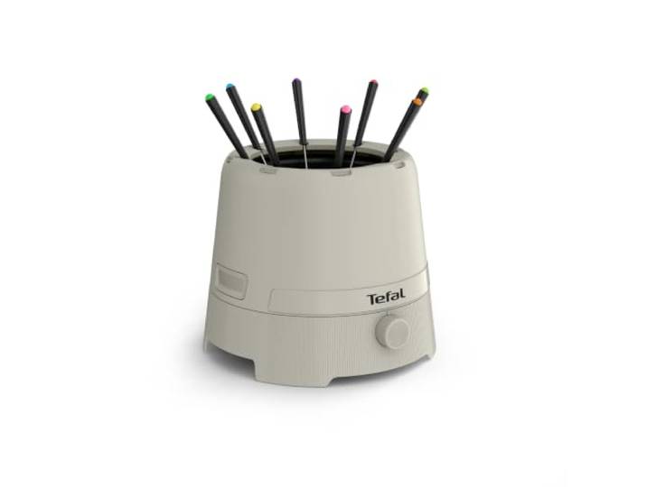 Tefal Fondue ThermoRespect\, 1\,5L\, 8 Pers\, Compatible lave vaisselle Thermostat réglable\, fondues fromage\, chocolat\, bourguignonne\, chinoise\, Fabriquée en France\, Paroi froide\, Greige\, EF271AF0