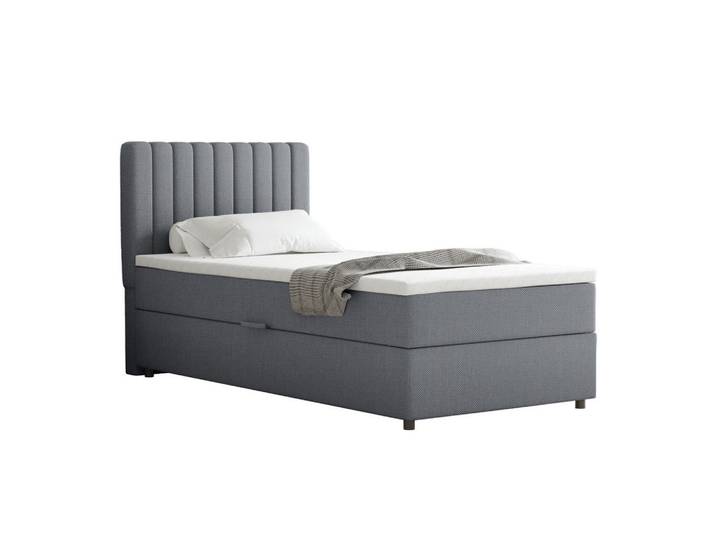 Homesy Boxbett Everest 90 x 200 cm Einzelbett mit hochwertiger Bonell-Matratze und Topper, Dunkelgrau, Holz, Mode, H3, 90x200 cm, Schlafzimmer, Betten, Boxspringbetten
