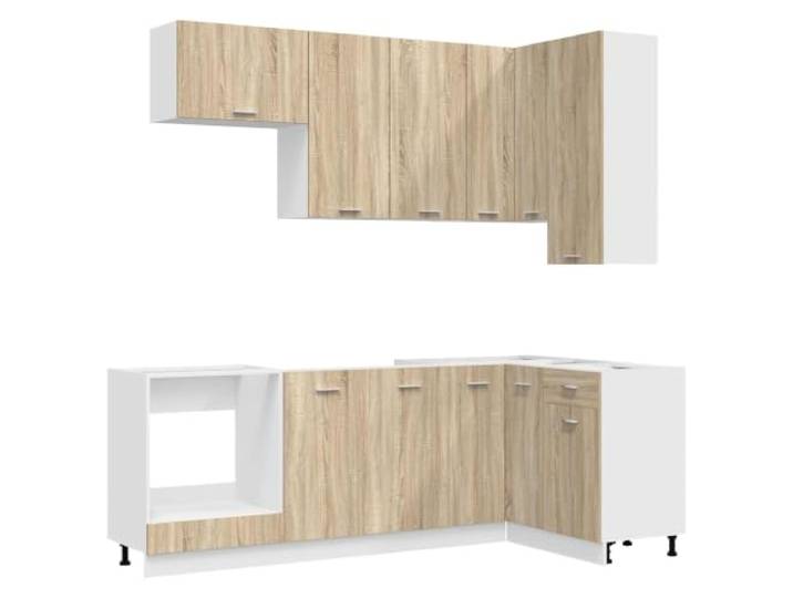 fsahslih Küchenzeile Lyon 8-teilig Set Sonoma-Eiche Holzwerkstoff Moderne 8-teilige Küchenzeile in Sonoma-Eiche für Ihre Küche mit verstellbaren Füßen und flexiblen Einzelschränken.