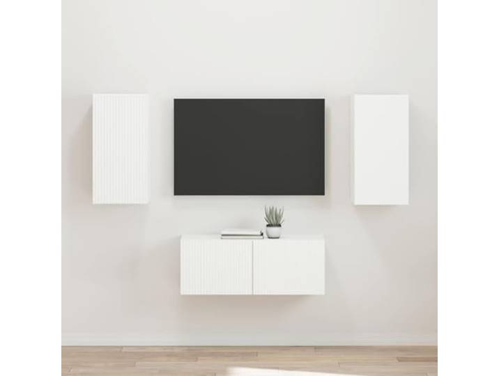 GKMBCVDFR TV-Schrank Set 2 Pieces White Board Wall Mount Media Cabinet Wall mounted, minimalist design, sturdy wood board, open shelf for media and decor, easy two-person assembly