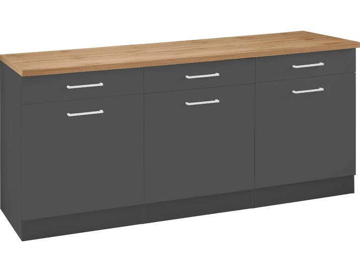 Unterschrank KOCHSTATION KS-Kehl , grau, B:180cm H:85cm T:60cm, MDF, Schränke, Unterschrank, Breite 180 cm