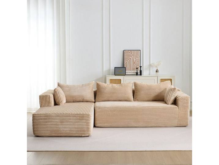Canapé D'Angle Compressé En Corduroy Beige Canapé Modulable FloraGrace Pour Salon Et Appartement Livré Monté 279x179x83cm